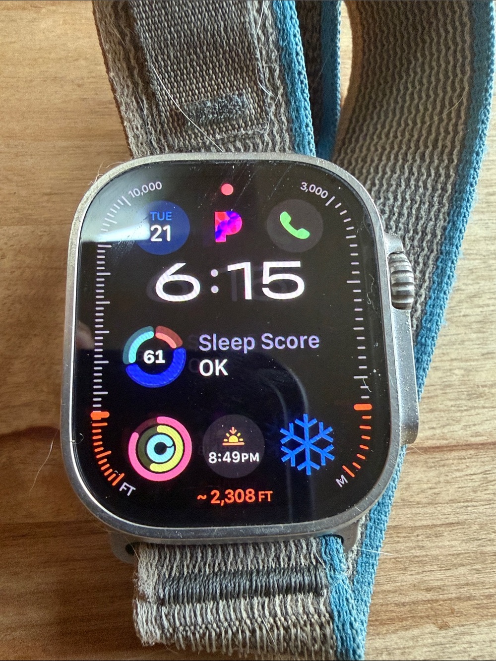 Apple Watch Ultra with Gray Case and Teal-Trim Nylon Band